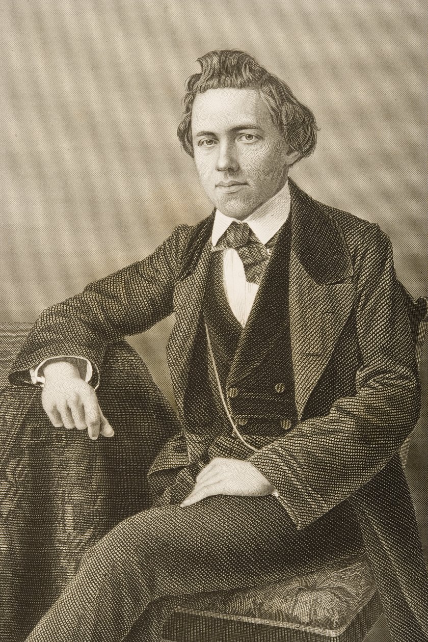 Paul Charles Morphy (1837-1884), gravado por DJ Pound de uma fotografia, de "A Sala de Estar de Personagens Eminentes, Volume 2", publicado em Londres, 1860 de John Jabez Edwin Paisley Mayall