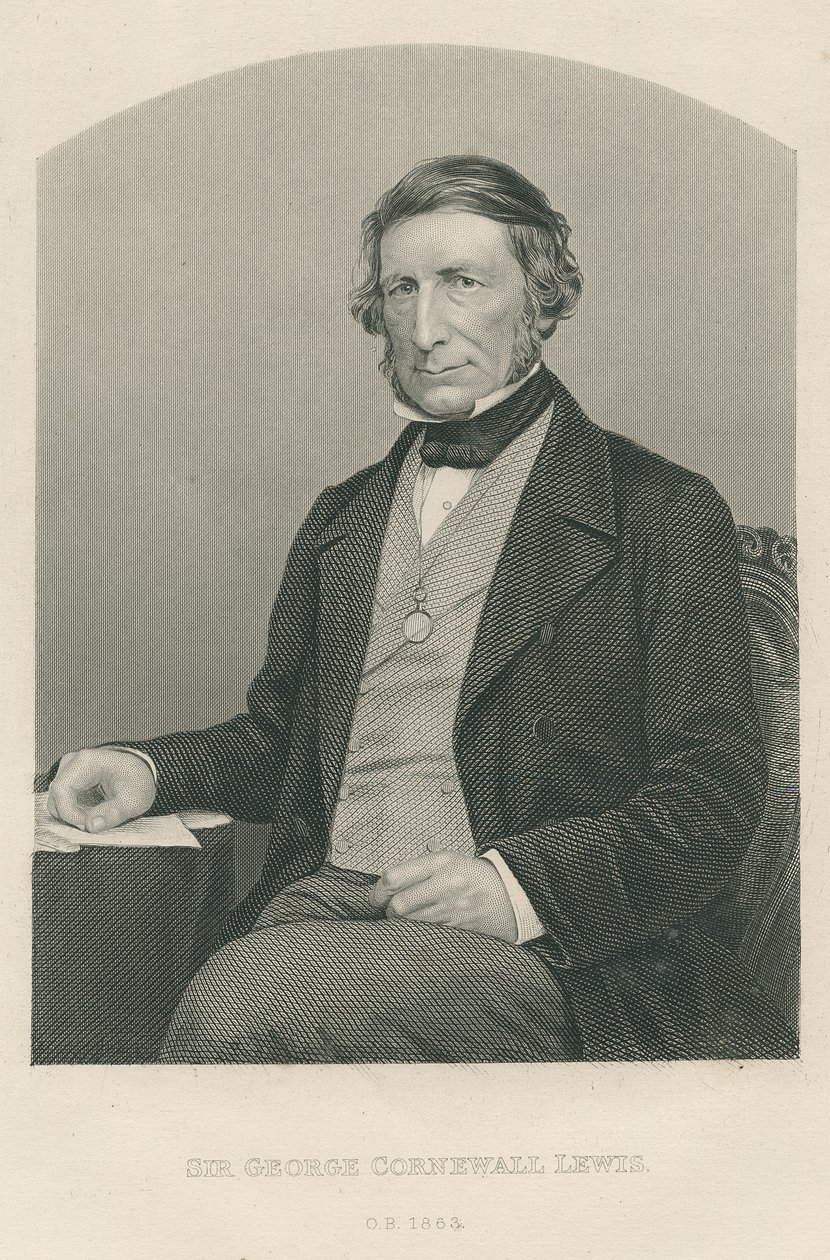 Sir George Cornewall Lewis, gravado por DJ Pound de uma fotografia, de "A Sala de Estar de Personagens Eminentes, Volume 2", publicado em Londres, 1860 de John Jabez Edwin Paisley Mayall