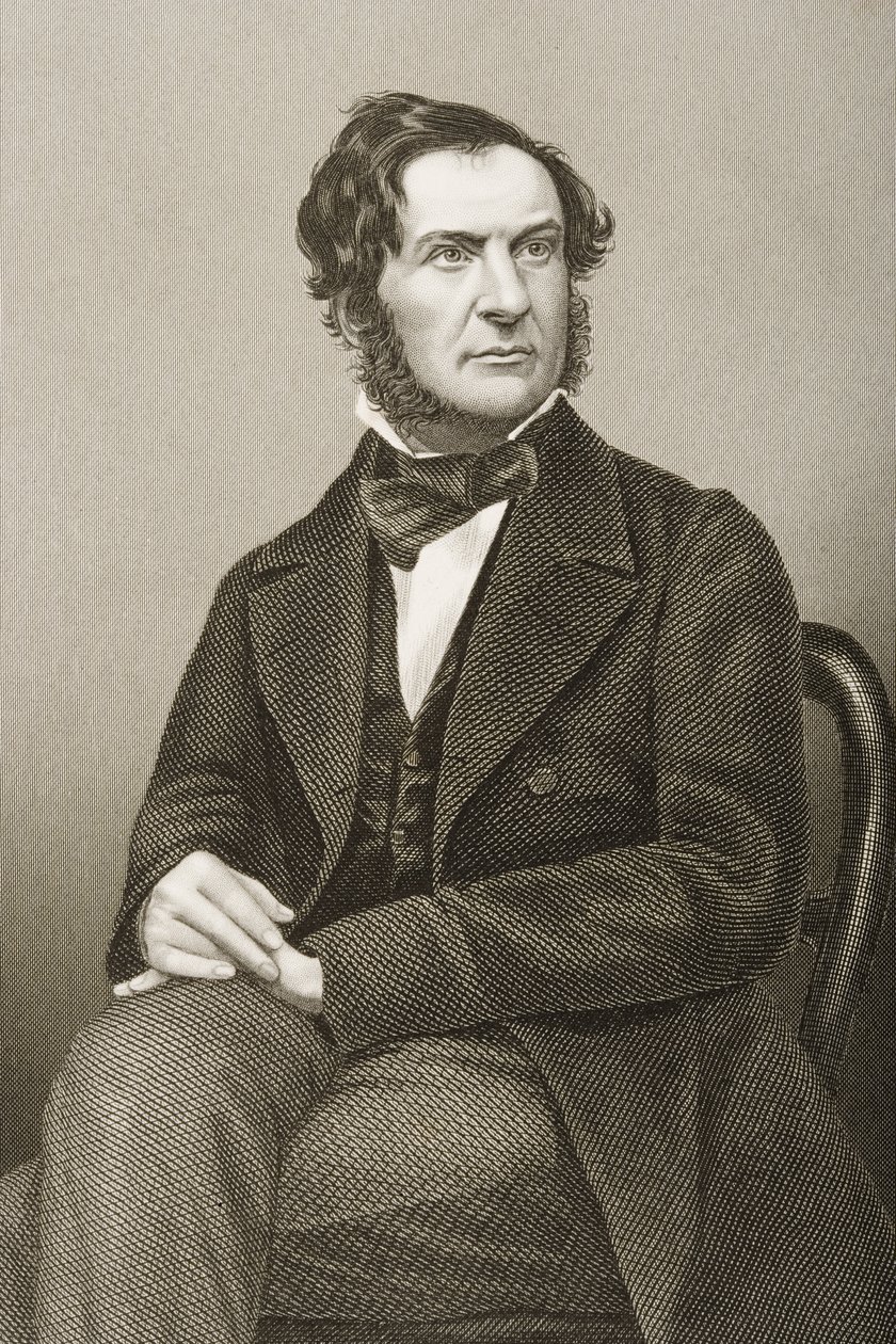 William Ewart Gladstone (1809-98) gravado por DJ Pound de uma fotografia, de &39;A Sala de Estar de Personagens Eminentes, Volume 2&39;, publicado em Londres, 1860 de John Jabez Edwin Paisley Mayall