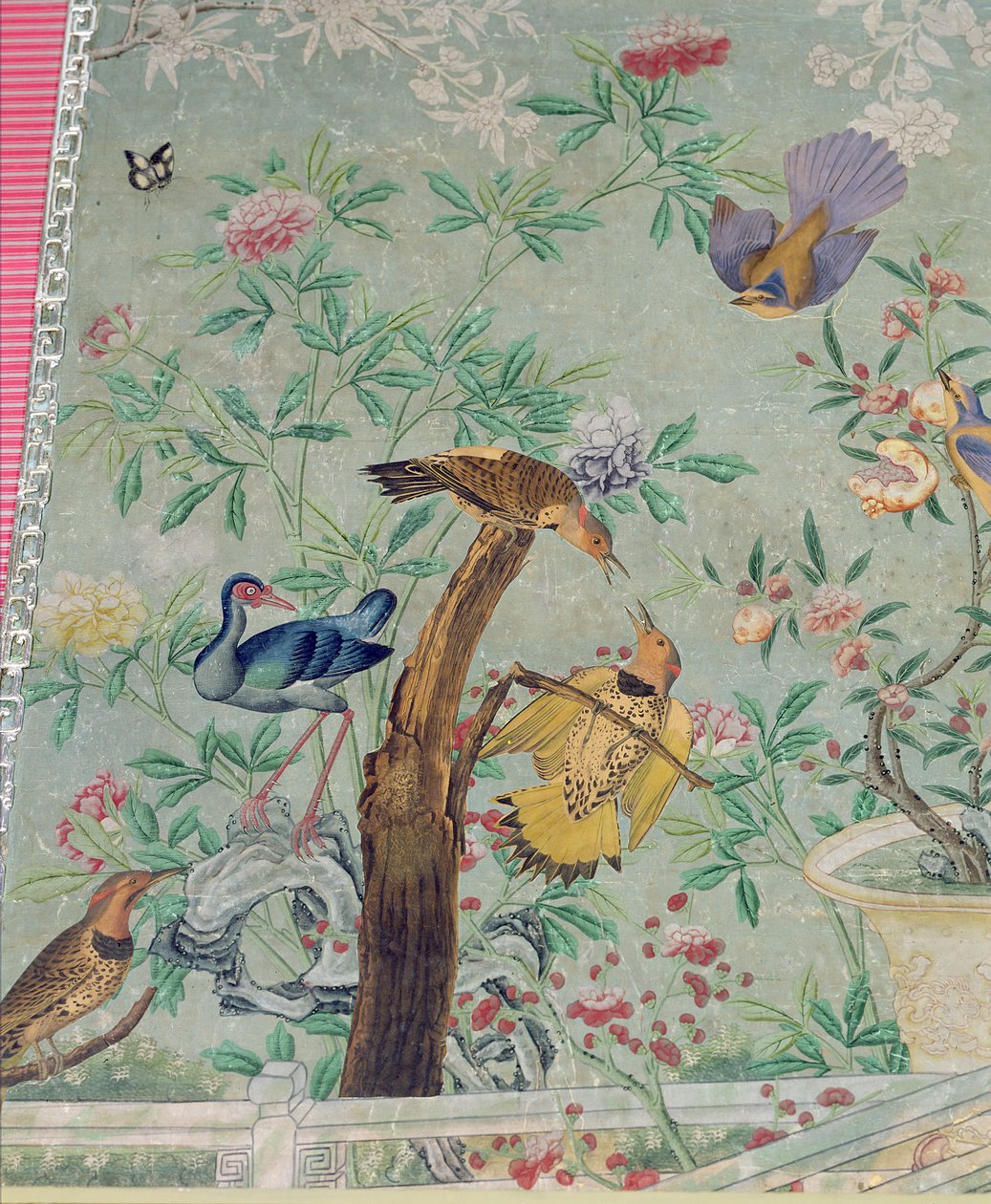 Uma cintilação do norte, cortada de "Os pássaros da América" e colada em papel de parede chinês pintado à mão de John James Audubon