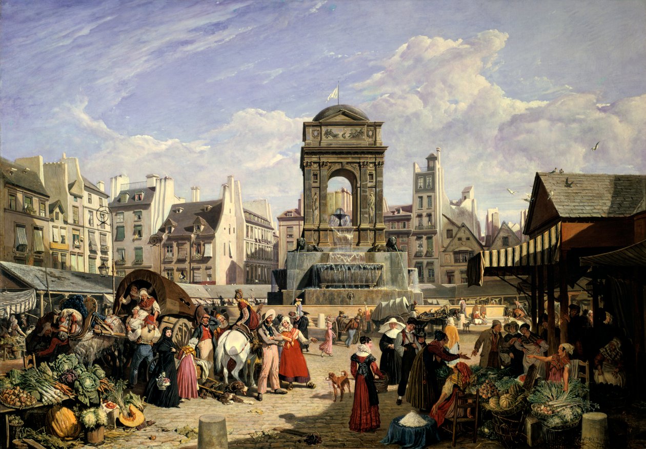 Mercado e Fonte dos Inocentes, Paris, 1823 de John James Chalon