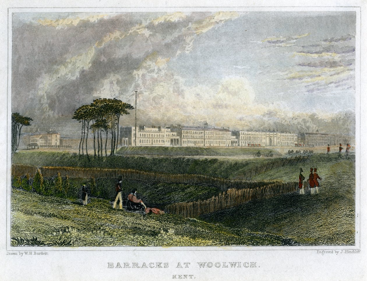 Barracas em Woolwich, Kent, c1830 de John James Hinchliff