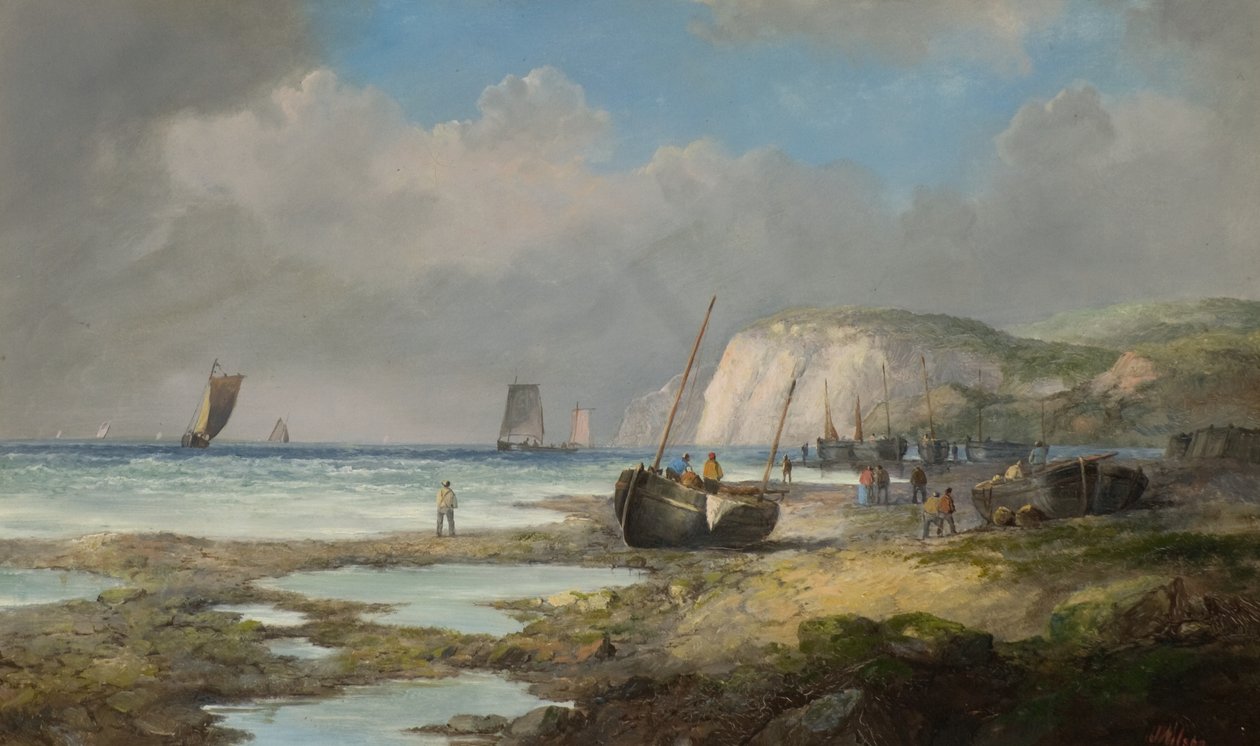 Vista do mar com barcos pesqueiros de John James Wilson