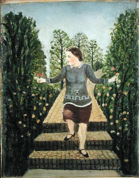 Rapariga a descer os degraus do jardim (óleo sobre tela) de John Kane