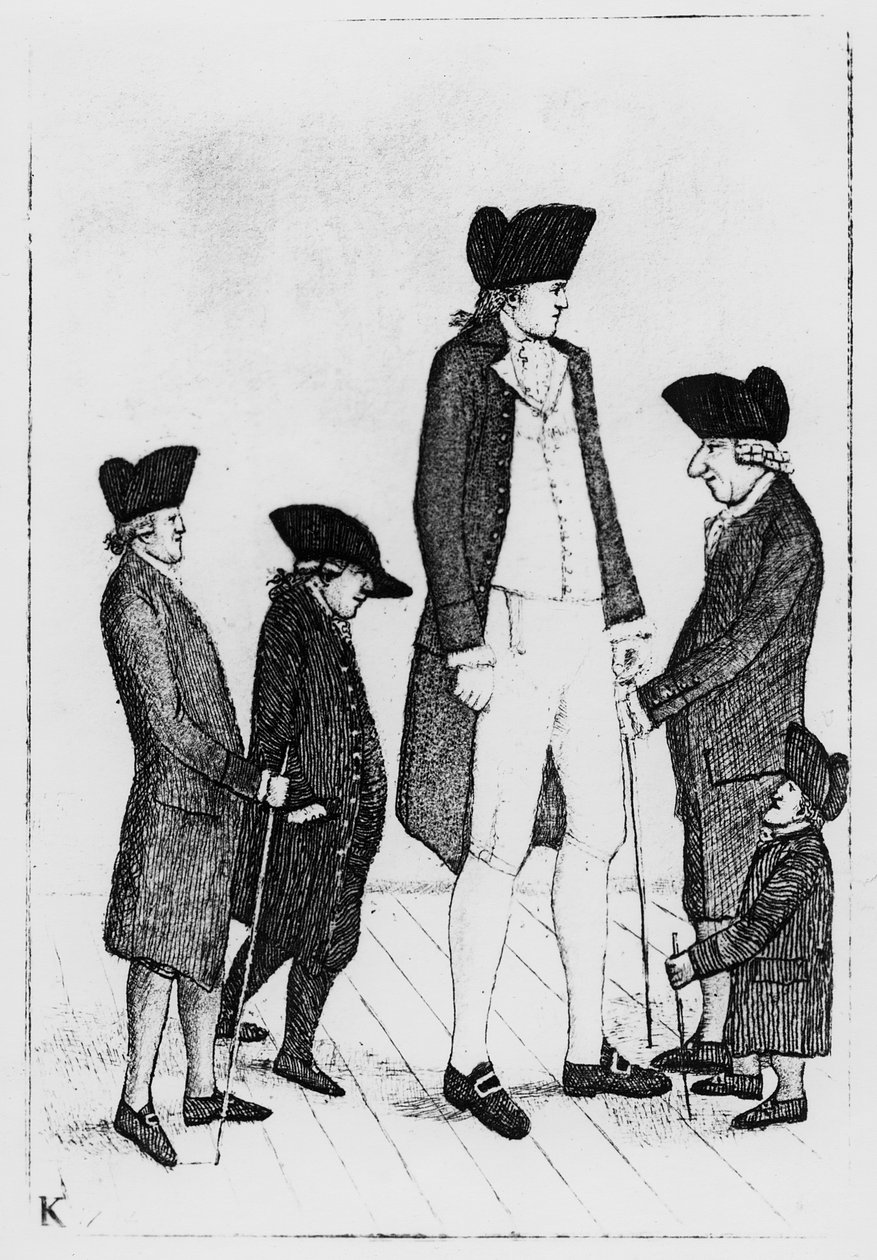 Byrne, o gigante irlandês, o Sr. Watson, o Sr. McGowan, o Sr. Fairholme e Geordie Cranstoun, 1784 de John Kay