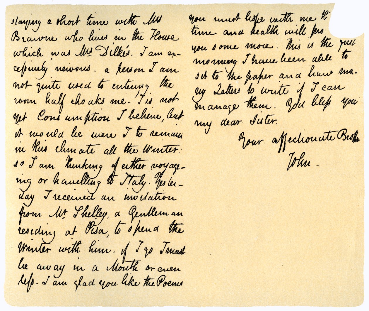 Carta de John Keats a sua irmã, Fanny Keats, 14 de agosto de 1820 de John Keats