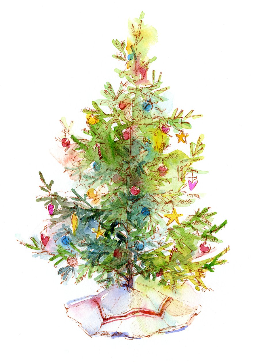Árvore de Natal com saia, 2016, (aquarela) de John Keeling