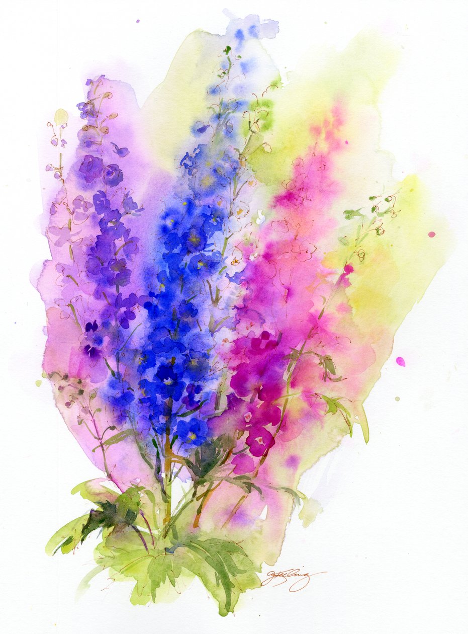Delphinium, 2016, (aquarela) de John Keeling