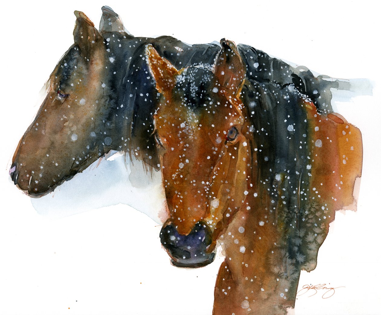 Cavalos no inverno de 2015, (aquarela) de John Keeling