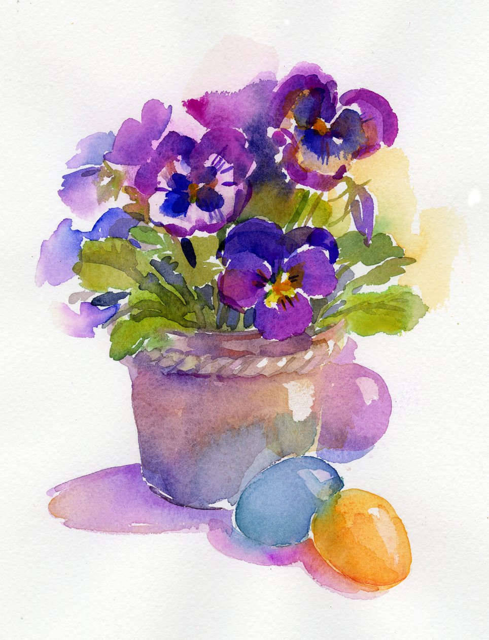 Pansies com ovos de Páscoa, 2014, (aquarela) de John Keeling