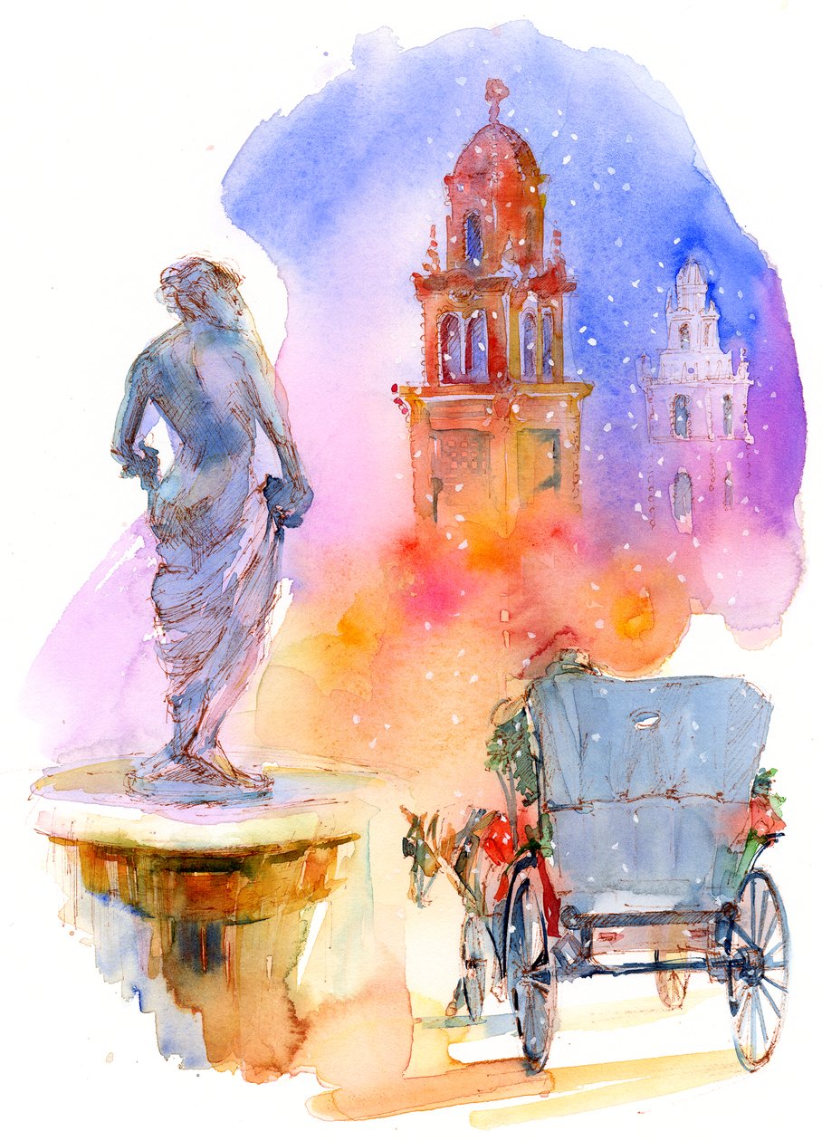 Plaza Holiday, 2016, (aquarela) de John Keeling