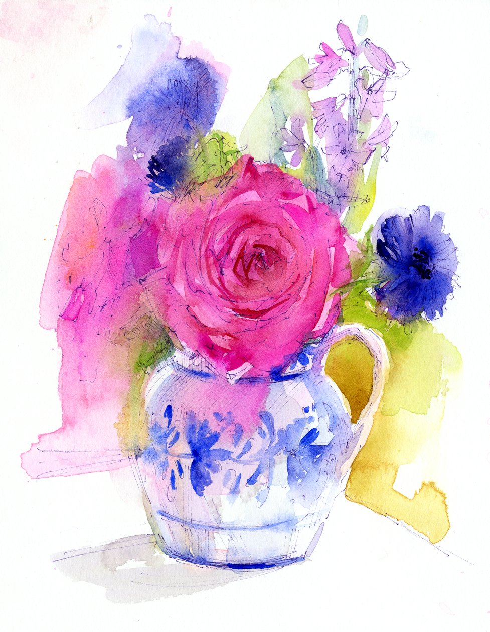 Rosas e Centáureas em Pitcher, 2017 (aguarela) de John Keeling