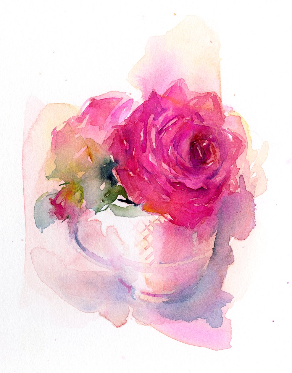 Rosa em xícara de chá, 2017, (aguarela) de John Keeling