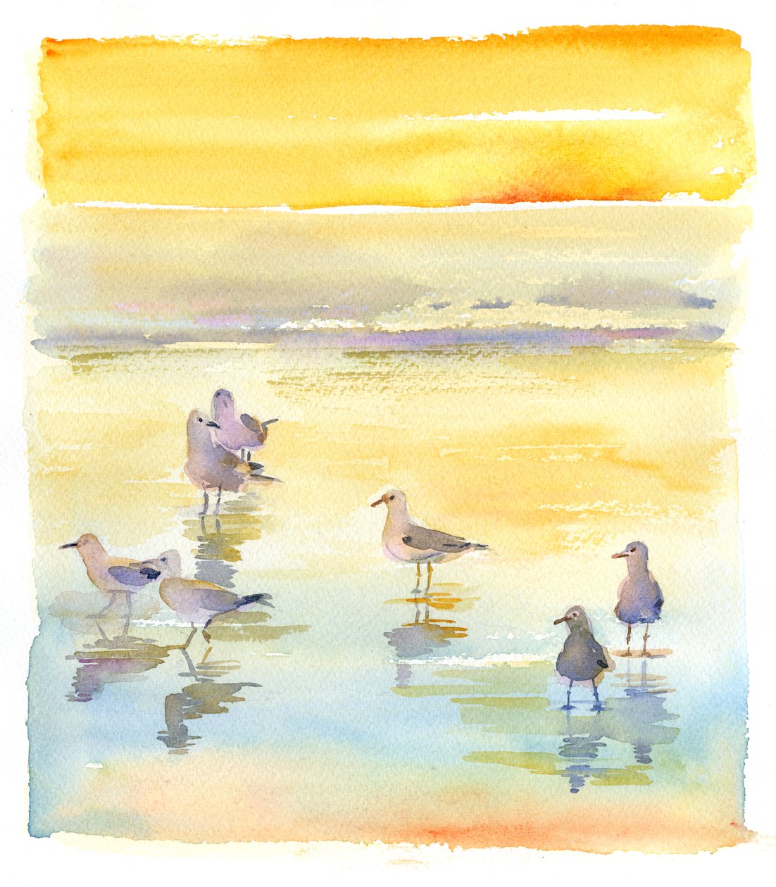 Gaivotas na praia, 2014, (aquarela) de John Keeling