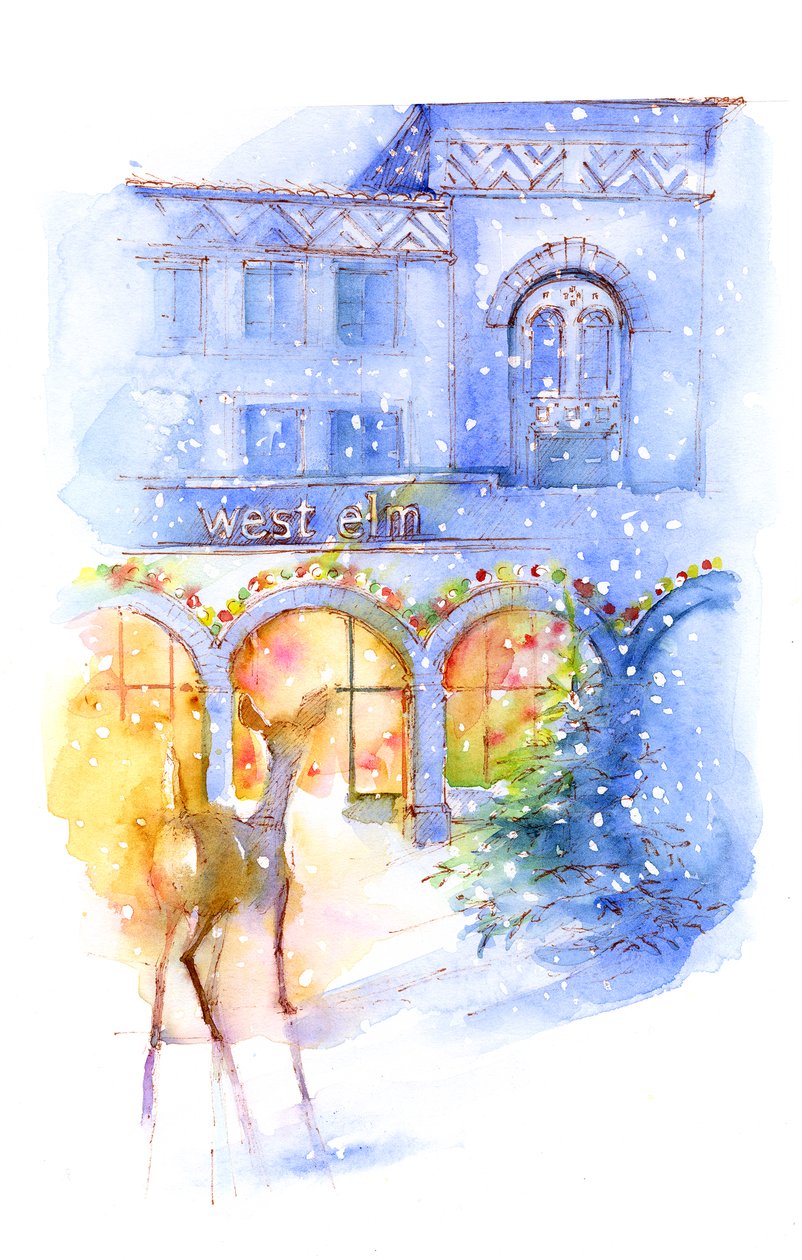 West Elm no Natal, 2016, (aquarela) de John Keeling