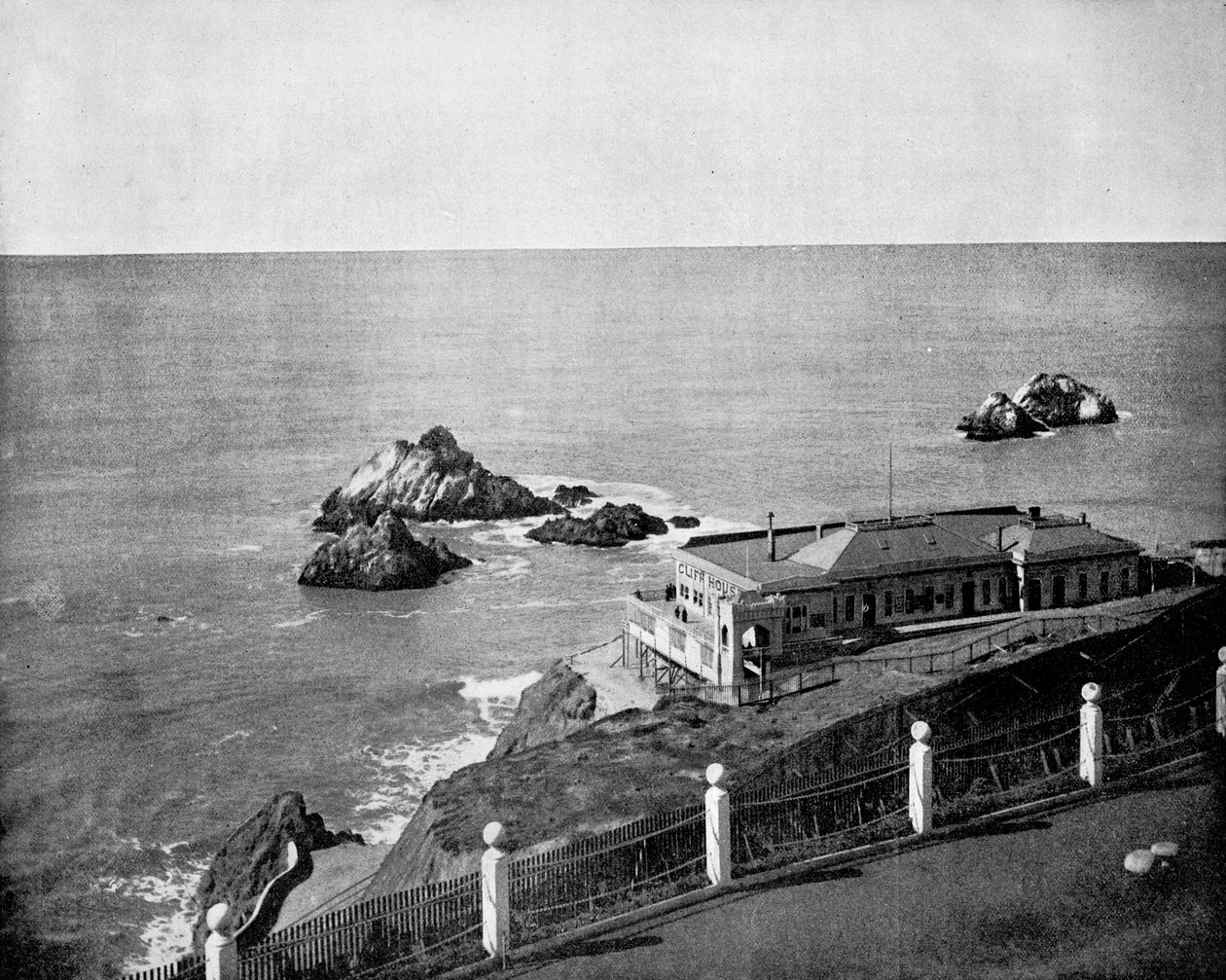 Cliff House e Seal Rocks, Golden Gate, Califórnia, EUA, 1893. de John L. Stoddard