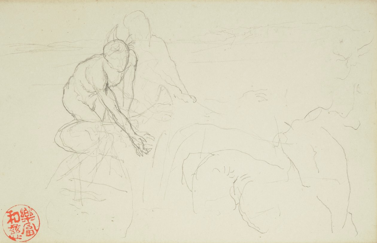 Aquiles e Xanto, de La Farge fólios #849 e #860, um dos 42 desenhos de John La Farge