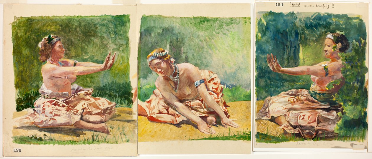 Siva Dance: Tríptico de figuras individuais sentadas de John La Farge