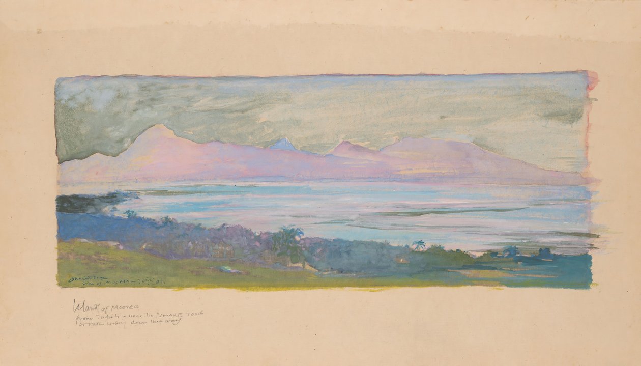 A Ilha de Moorea Olhando através do Estreito do Taiti, janeiro de 1891, 1891. de John La Farge