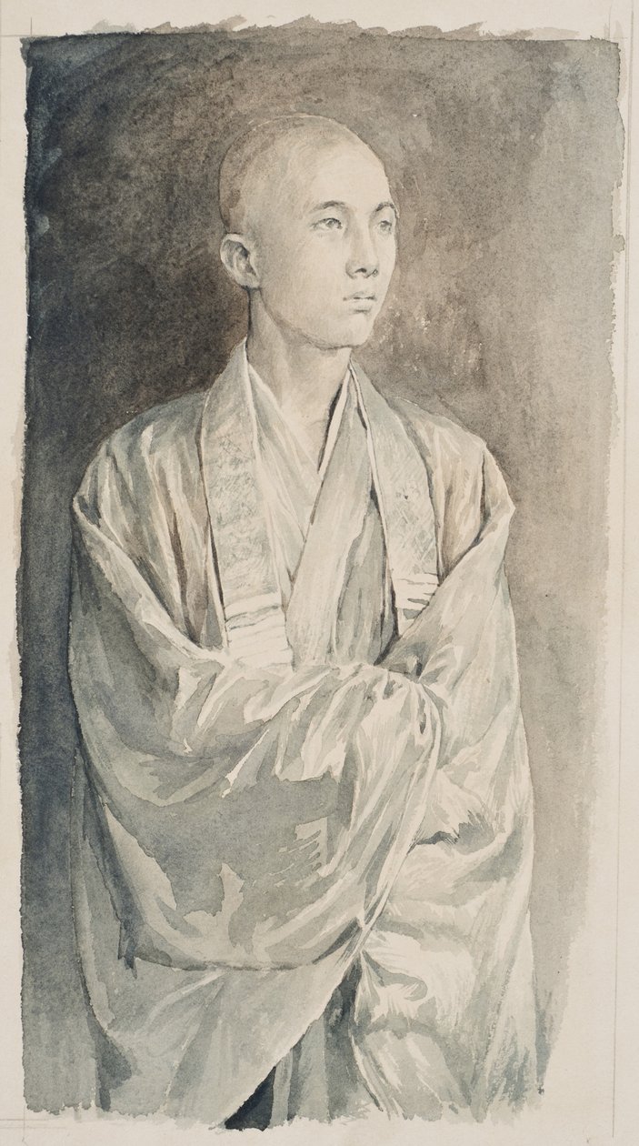 Retrato, de, um, padre, em, templo lyemitsu, nikko, c.1888, (sepia, lavagem, ligado, paper) de John La Farge or Lafarge