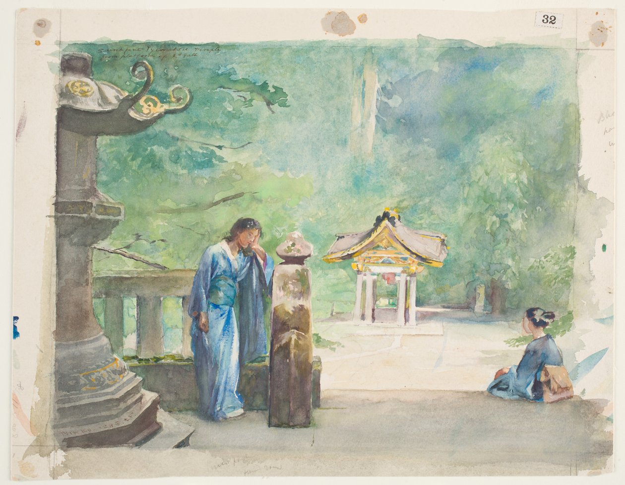 Fonte Sagrada, Templo Iyemitsu (wc sobre grafite sobre papel) de John La Farge or Lafarge