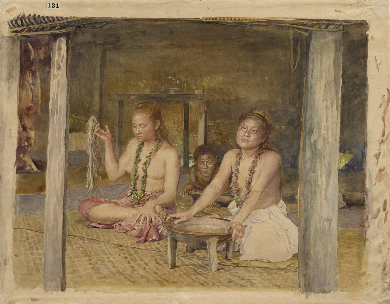 Shiva com Siakumu Fazendo Kava na Casa de Tofae, c.1893 de John La Farge or Lafarge