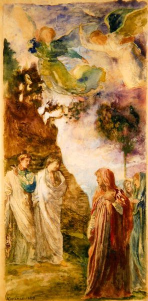 Três Marias: Estudo para a Janela Southworth, Igreja da Ascensão, Nova Iorque (aguarela e guache sobre grafite em papel) de John La Farge or Lafarge