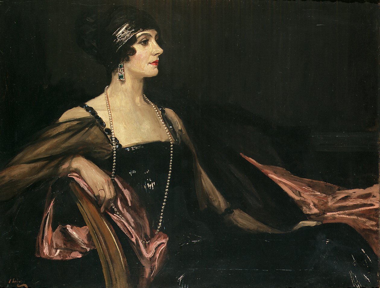 Uma Dama de Preto: Retrato de Jean Ainsworth, Viscondessa Massereene e Ferrard de John Lavery