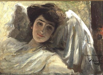 A Long Lady at Rest (óleo a bordo) de John Lavery