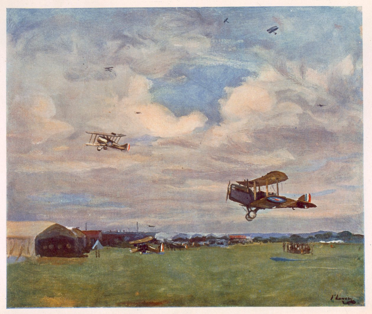 Um aeródromo, de artistas britânicos na frente, continuação de The Western Front, 1918 de John Lavery