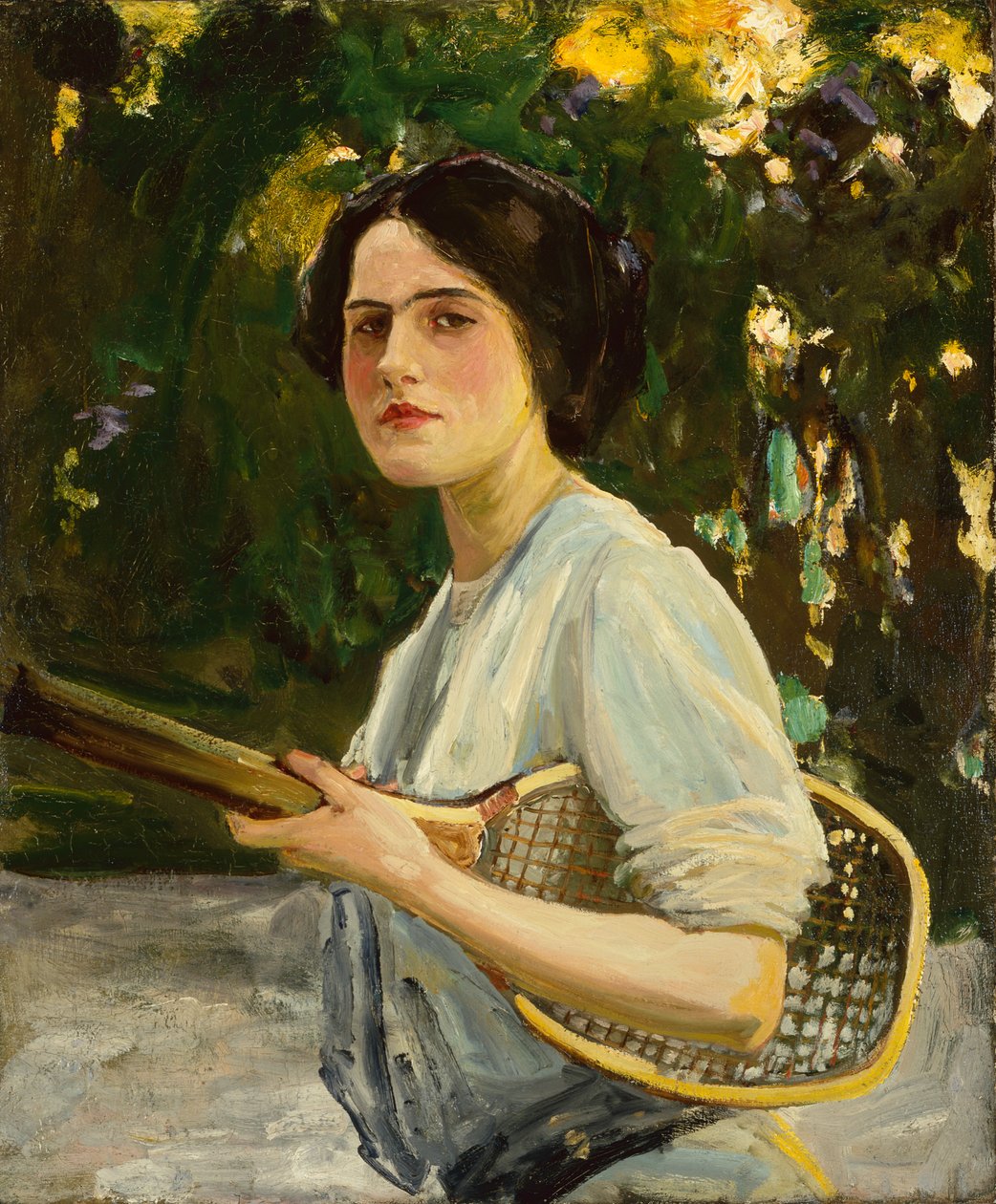 Eileen Lavery Holding a Tennis Racket de John Lavery