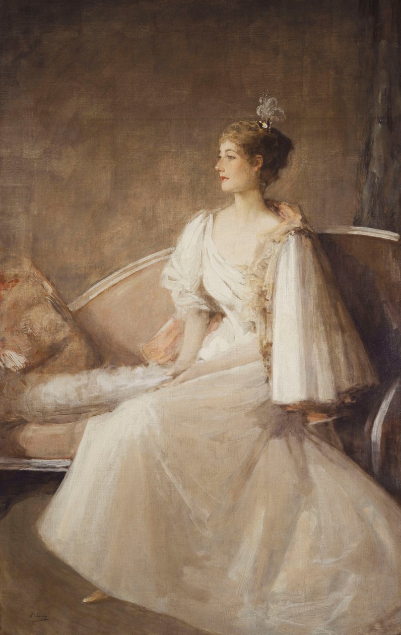 Retrato de uma senhora sentada em um sofá, c.1900 (óleo sobre tela) de John Lavery