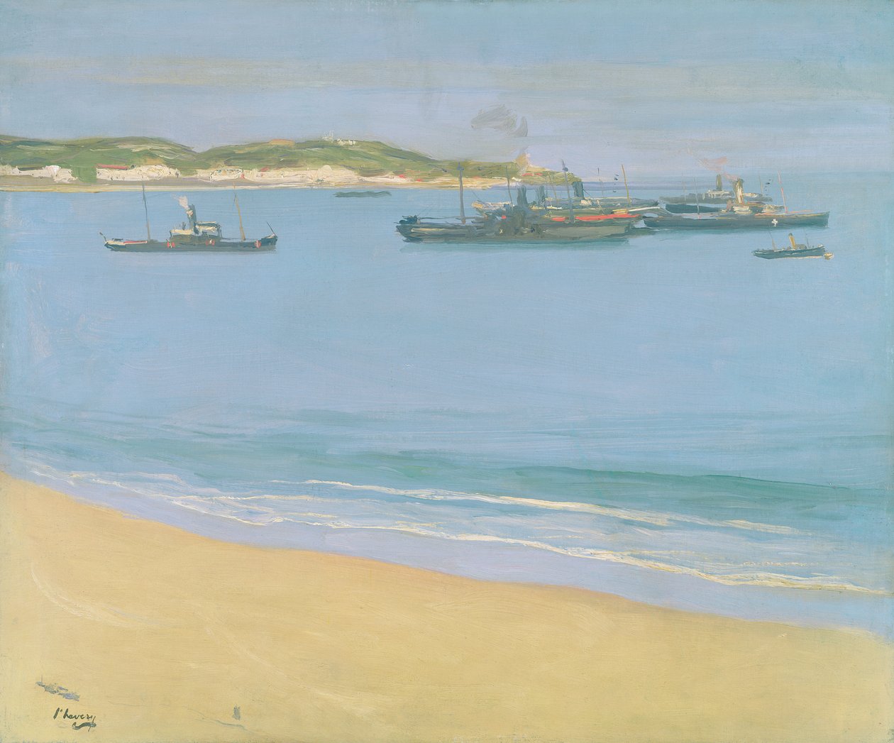 O porto em St. Jean de Luz - manhã cedo, 1917 de John Lavery