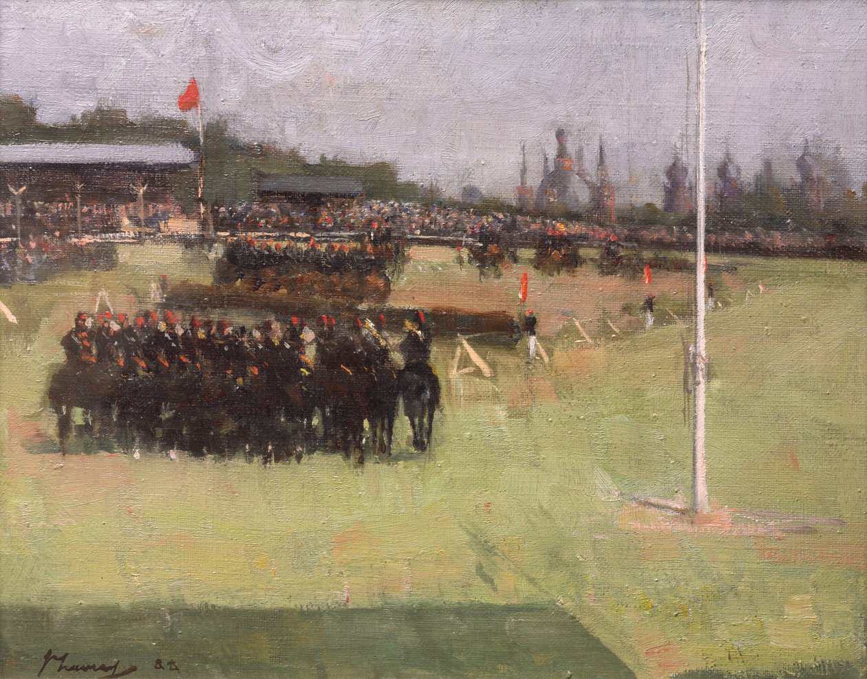 A cavalgada musical dos 15º Hussardos durante o Torneio Militar na Exposição Internacional de Glasgow 1888 de John Lavery
