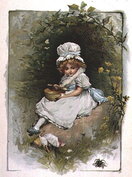 A pequena Miss Muffet, de um livro ilustrado de rimas infantis de John Lawson