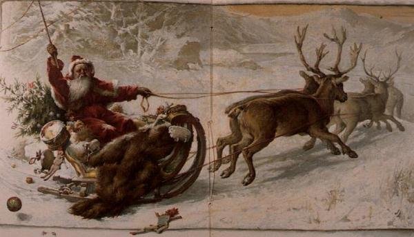 O Pai Natal a conduzir o seu trenó através da neve, de "Jack Frost". de John Lawson