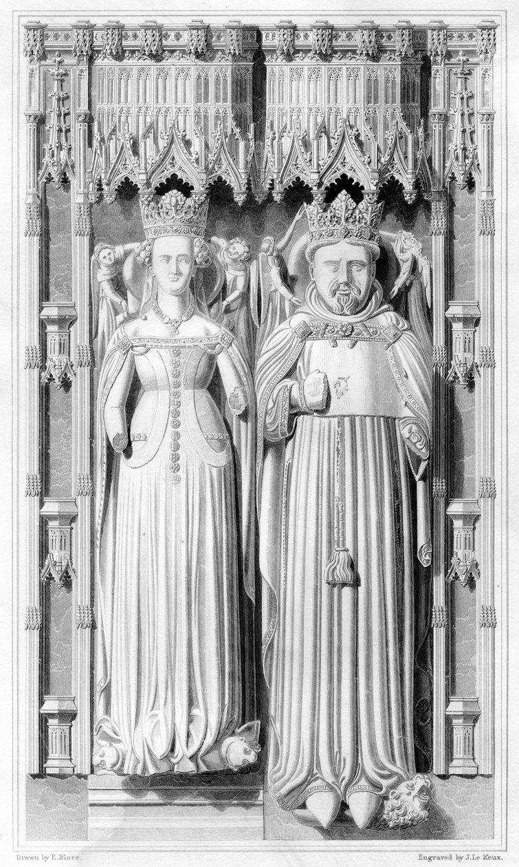 Efígie de Henrique IV e sua rainha Joana de Navarra na Catedral de Canterbury, 1826 de John Le Keux