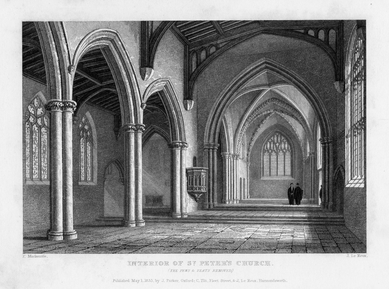 Interior da Igreja de St Peters, Oxford, 1833. de John Le Keux