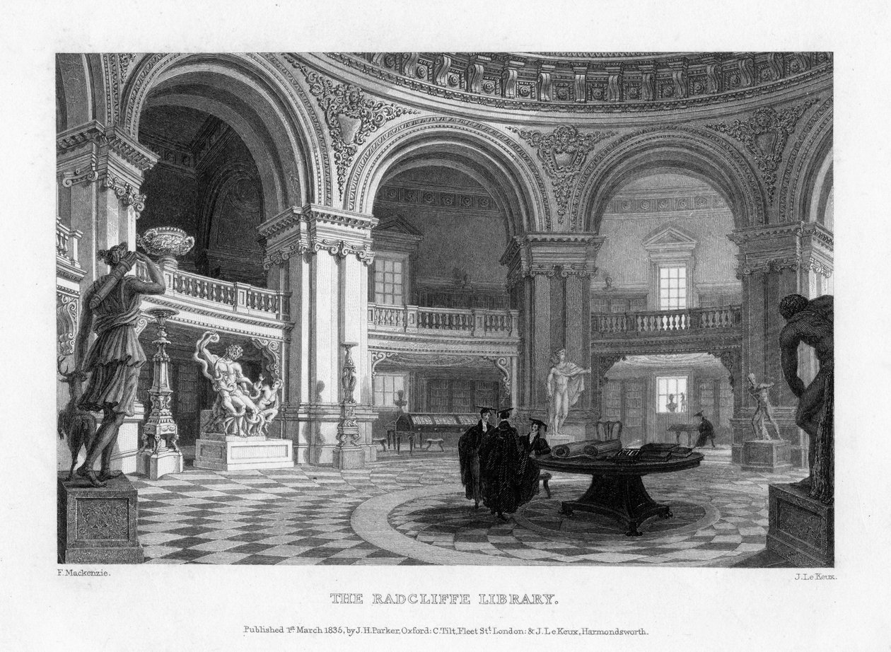 Interior da Biblioteca Radcliffe, Universidade de Oxford, 1835. de John Le Keux