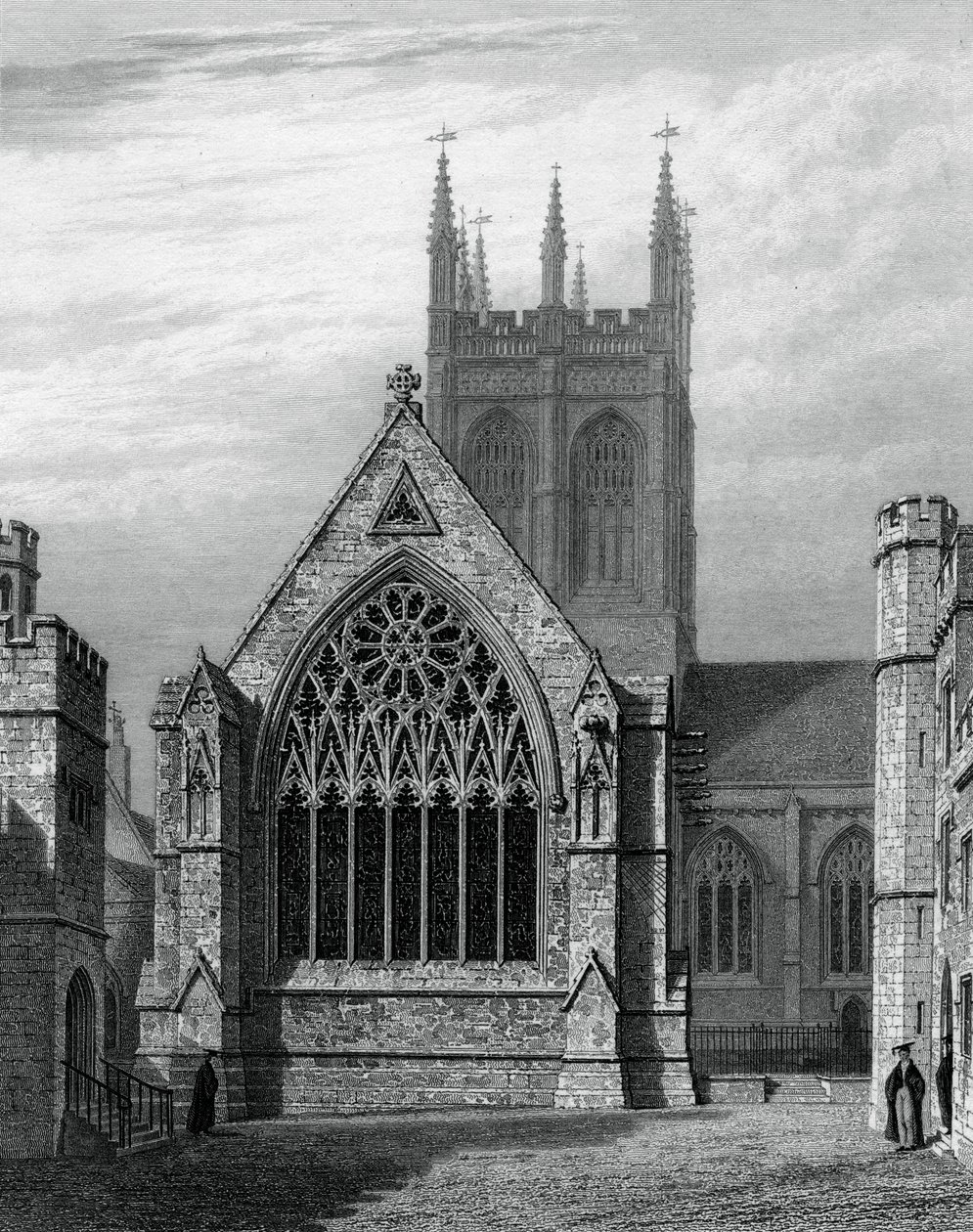 Merton College Chapel, do quadrilátero, Oxford, 1834. de John Le Keux