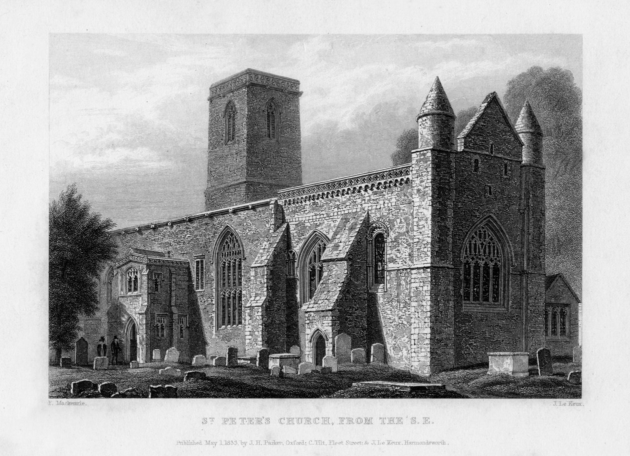 St Peters Church, do sudeste, Oxford, 1833. de John Le Keux