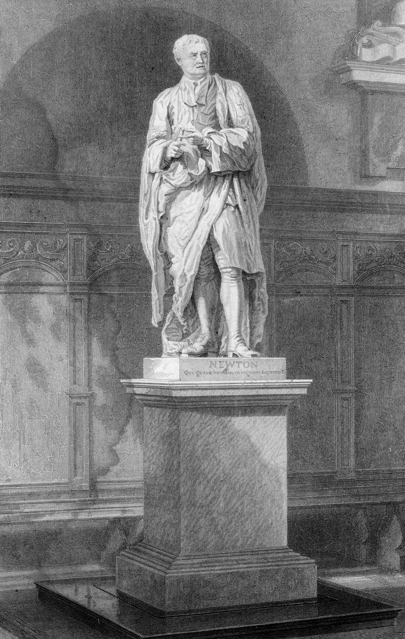 Estátua de Sir Isaac Newton, matemático inglês, astrônomo e físico, século XIX. de John Le Keux