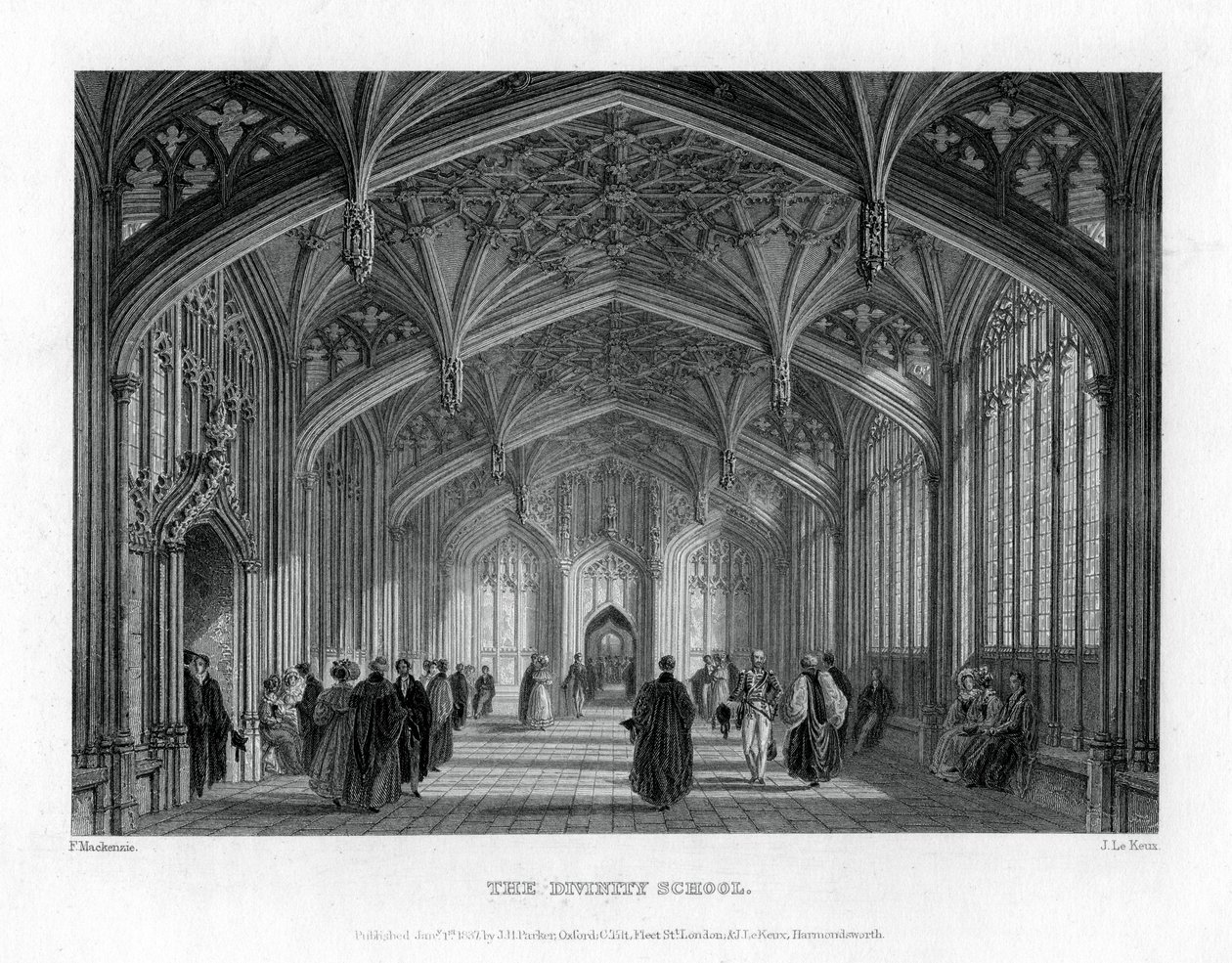A Escola da Divindade, Oxford, 1837. de John Le Keux