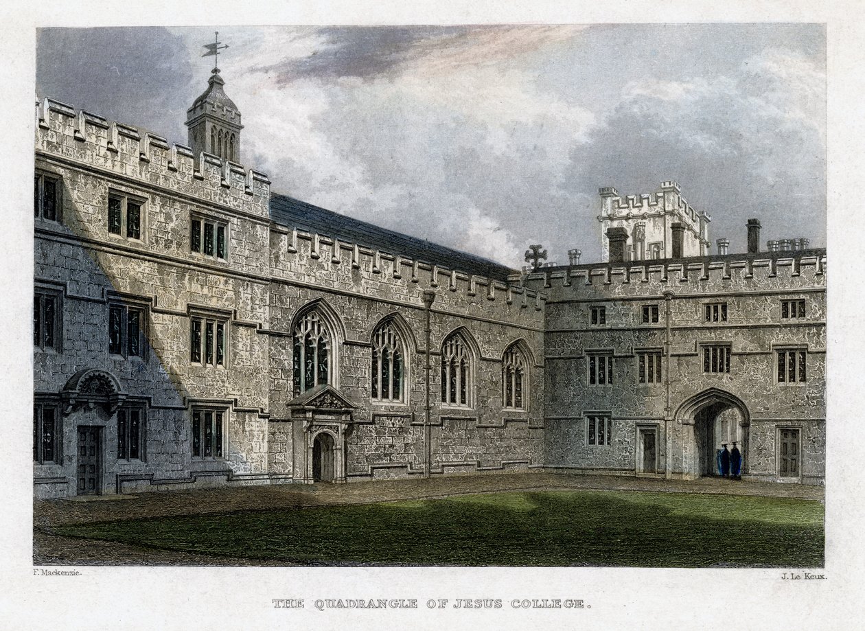 Quadrangle of Jesus College, Universidade de Oxford, c1830s. de John Le Keux