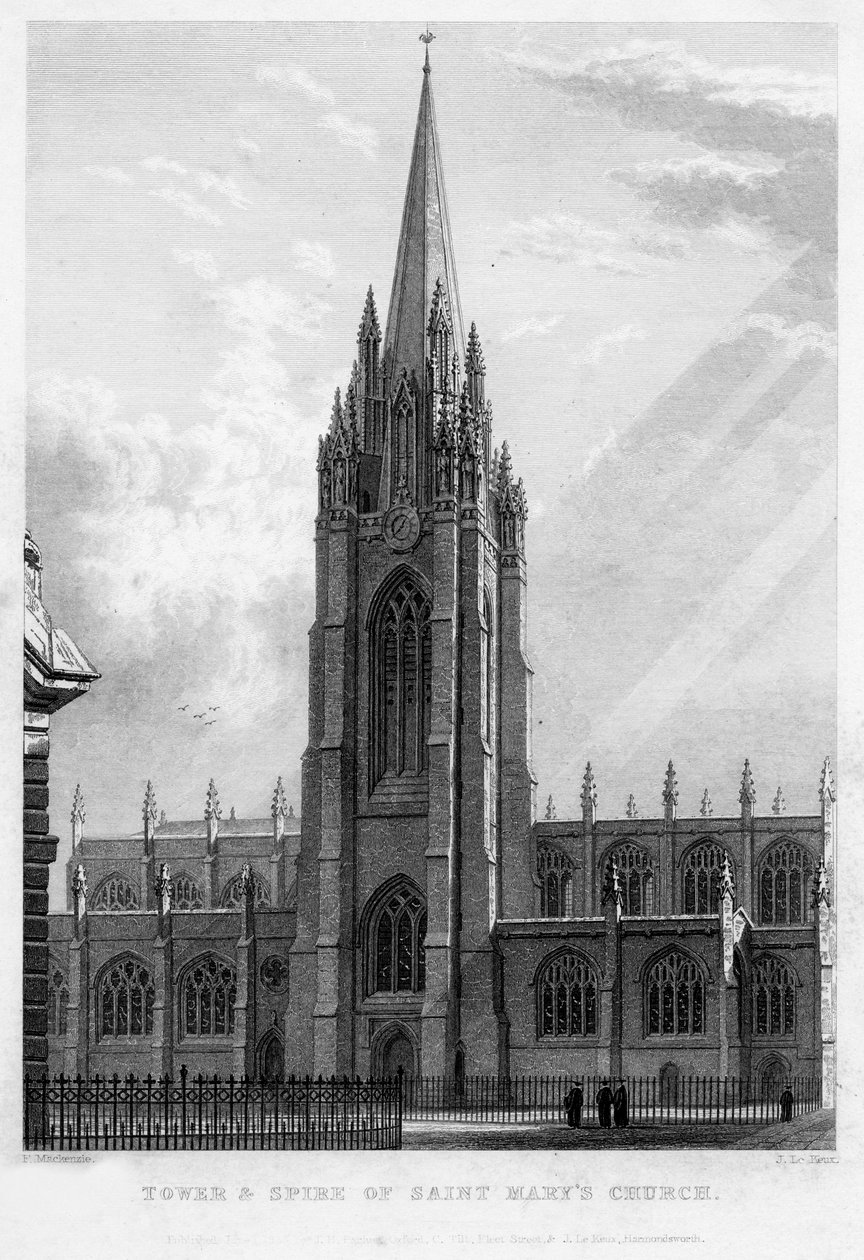 Torre e pináculo da Igreja de Saint Marys, Oxford, 1833. de John Le Keux