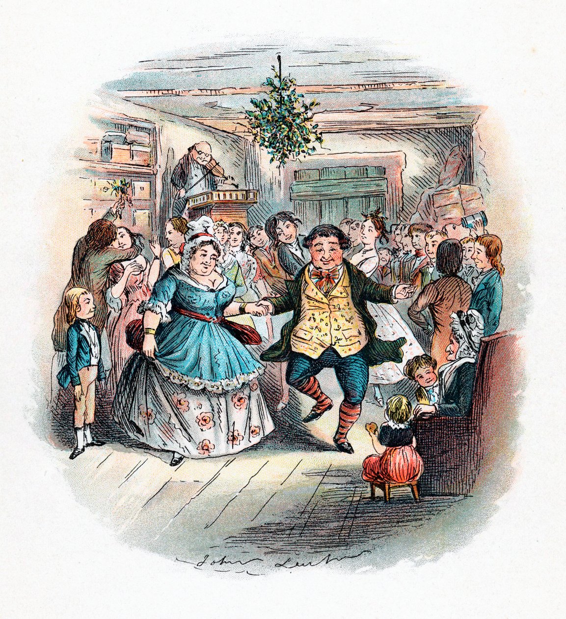 Uma canção de natal: Mr Fezziwigs Ball, 1843 de John Leech
