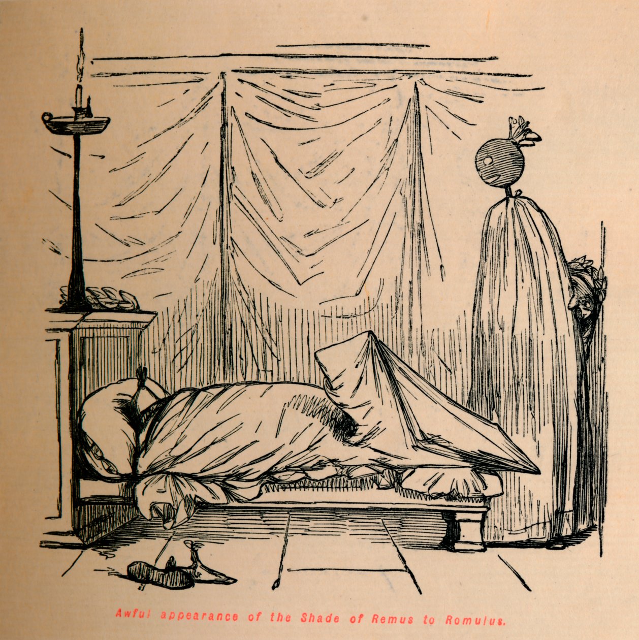 Aparição terrível da sombra de Remus a Romulus, 1852 de John Leech