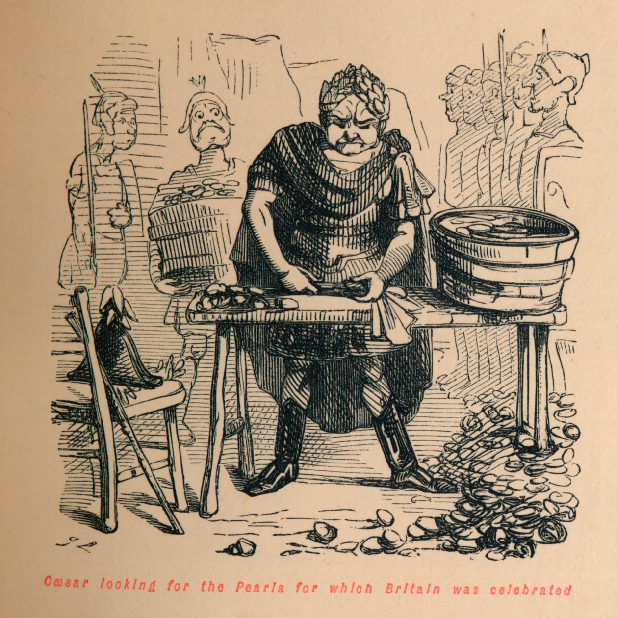 César procurando as pérolas pelas quais a Grã-Bretanha foi celebrada, c1860, c1860. de John Leech