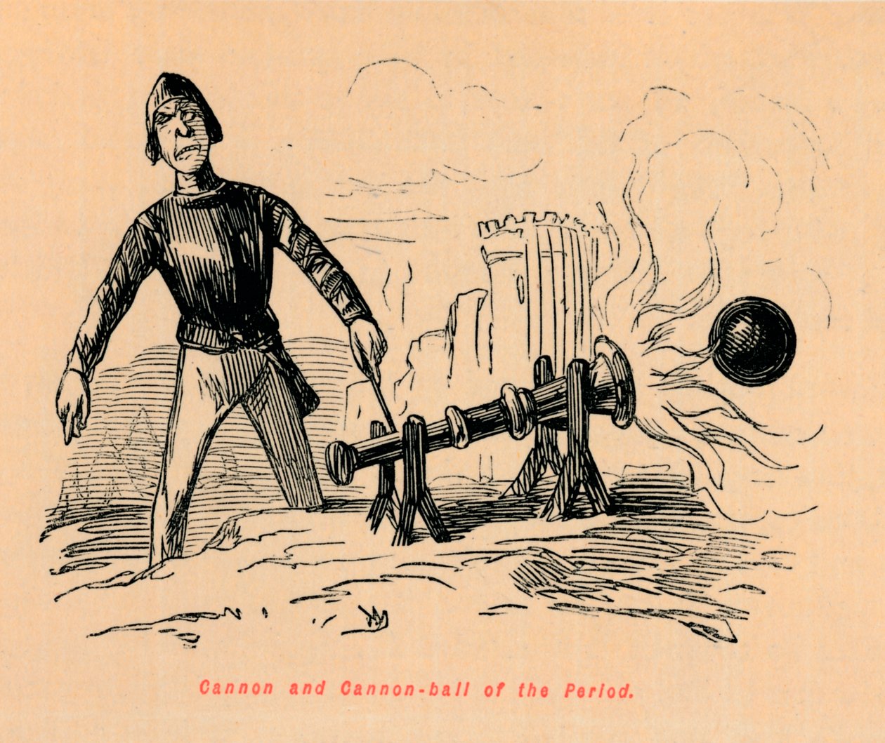 Canhão e bala de canhão do período, de John Leech