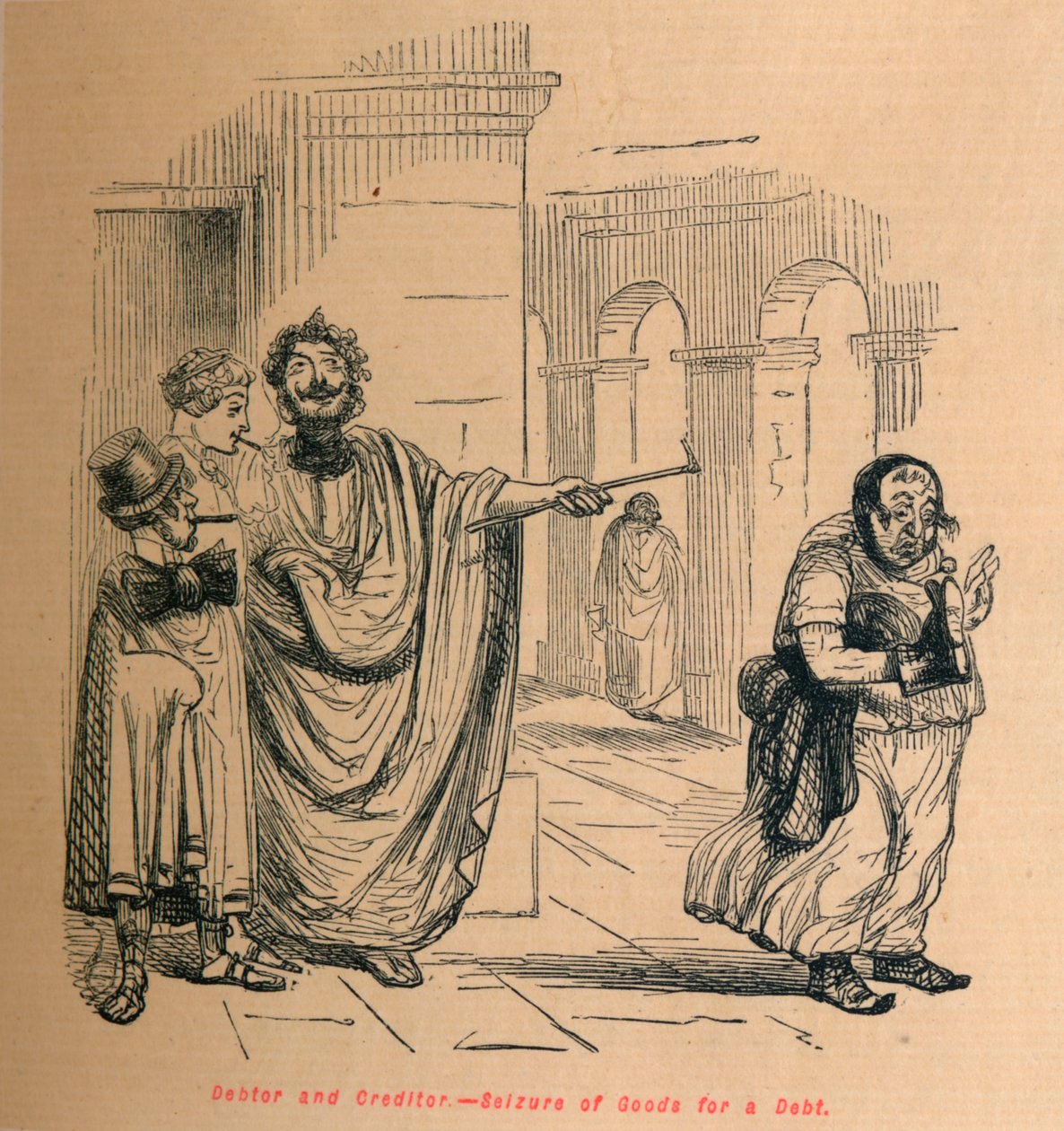 Devedor e credor - apreensão de mercadorias por dívida, 1852 de John Leech